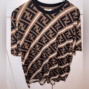 Fendi Black and Tan Logo Short Sleeve Tee